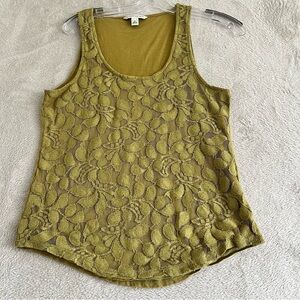 Banana Republic Tank Top Women's Small Sleeveless Floral Lace Olive‎ Green Y2K